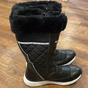 Nautica Women's Everly Black Tall Winter Boots Faux Fur Trim Size 7